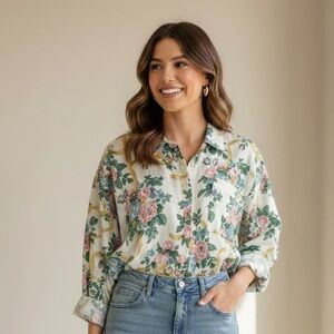 Vintage 90's Max & Diane Floral and Ribbon Print Cottagecore Blouse